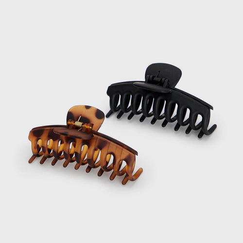 Black & Tort Matte Claw Clips 2pc Set - Oversized